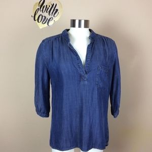 Elevenses 3/4 Sleeve Denim Pullover Henley Blouse